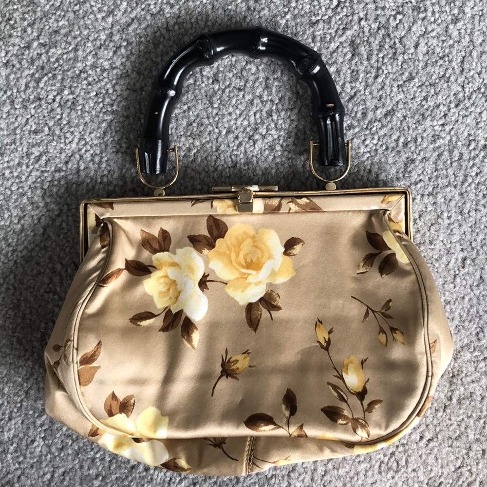 Banana Republic satin handbag with yellow roses
